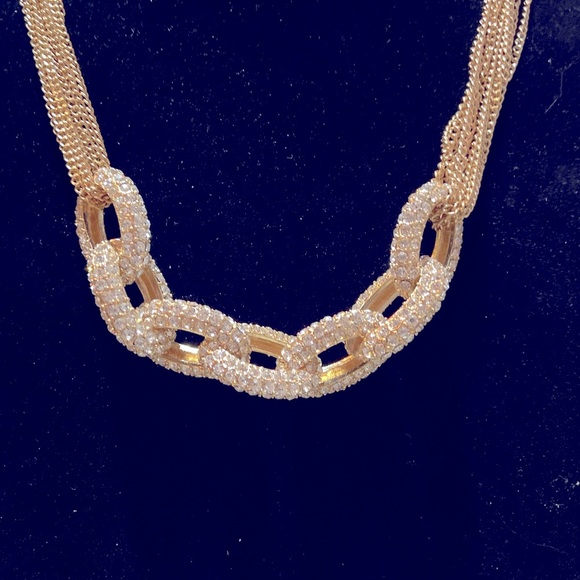 Gold Tone Rhinestone Chainlink Necklace - Picture 8 of 8